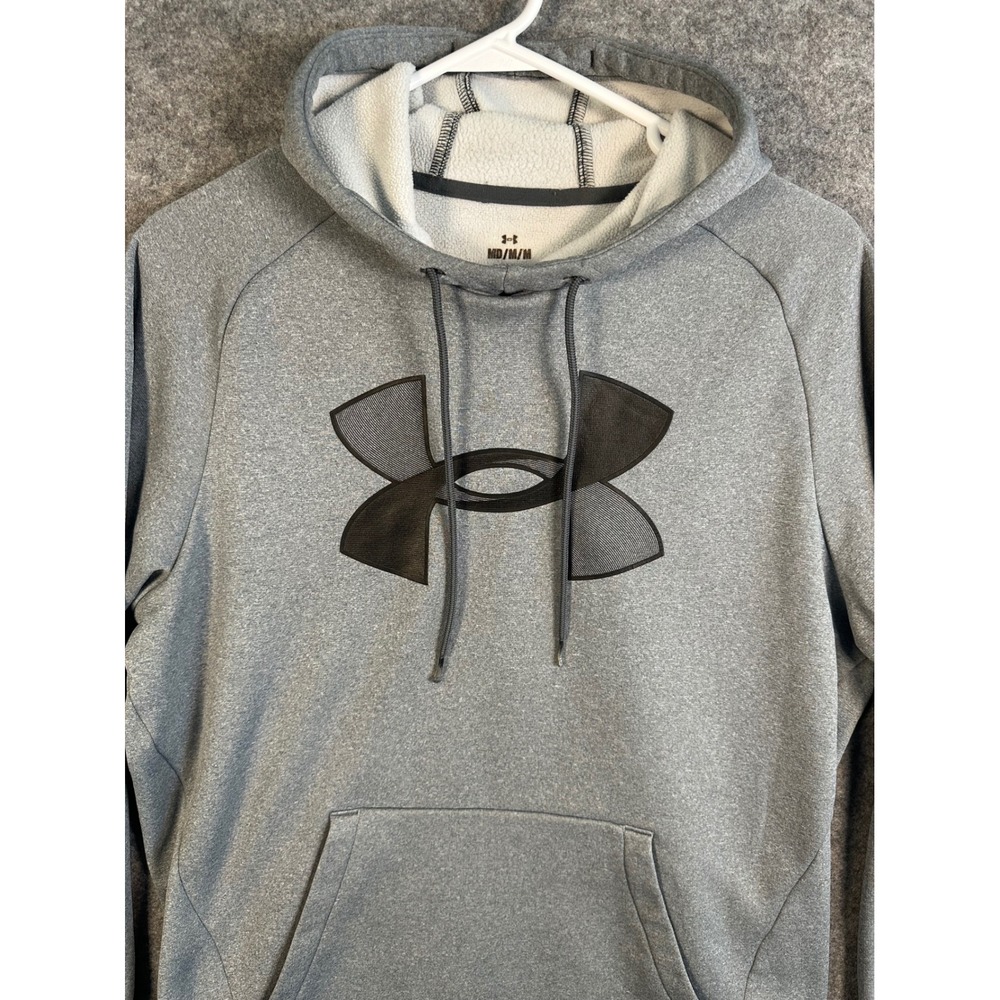 Under Armour Mens Big Logo Hoodie Heather Grey Loose Fit Fleece Pullover MD‎